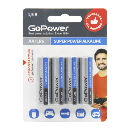 00-00015601 Super Power Alkaline Элемент питания AA/LR6 щелочной 1.5В, 1 шт, GoPower