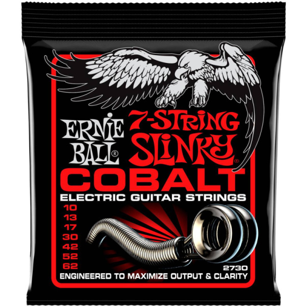 P02730 Комплект струн для 7-струнной электрогитары, Cobalt Skinny Heavy Bottom, 10-62, Ernie Ball