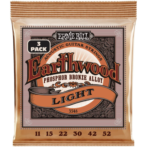 P03548 Набор из 3х комплектов струн для акустичес. гитары Earthwood Light Phosphor Broze, Ernie Ball