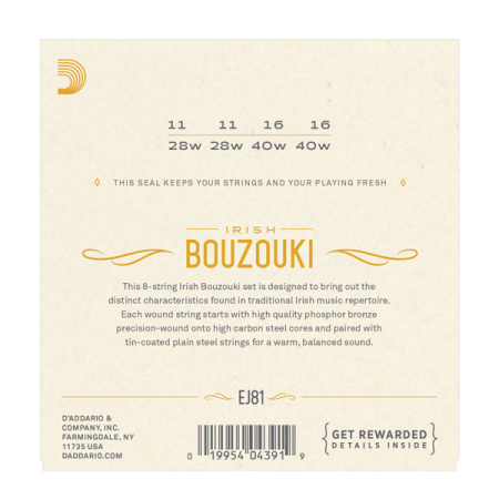 EJ81 Комплект струн для ирландского бузуки, фосфорная бронза, 11-40, D'Addario