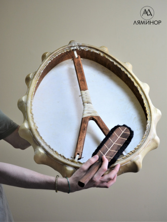 БШЯ-60Р Бубен шаманский мастеровой 60 см (форма яйца) с колотушкой, 14 резонаторов, Laminor