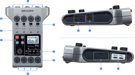 P4 Портативный рекордер для подкастеров с 4 микрофонными входами. ZOOM