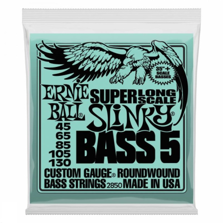 2850 Super Long Scale Slinky 5 Комплект струн для 5-струнной бас-гитары, 45-130, сталь, Ernie Ball